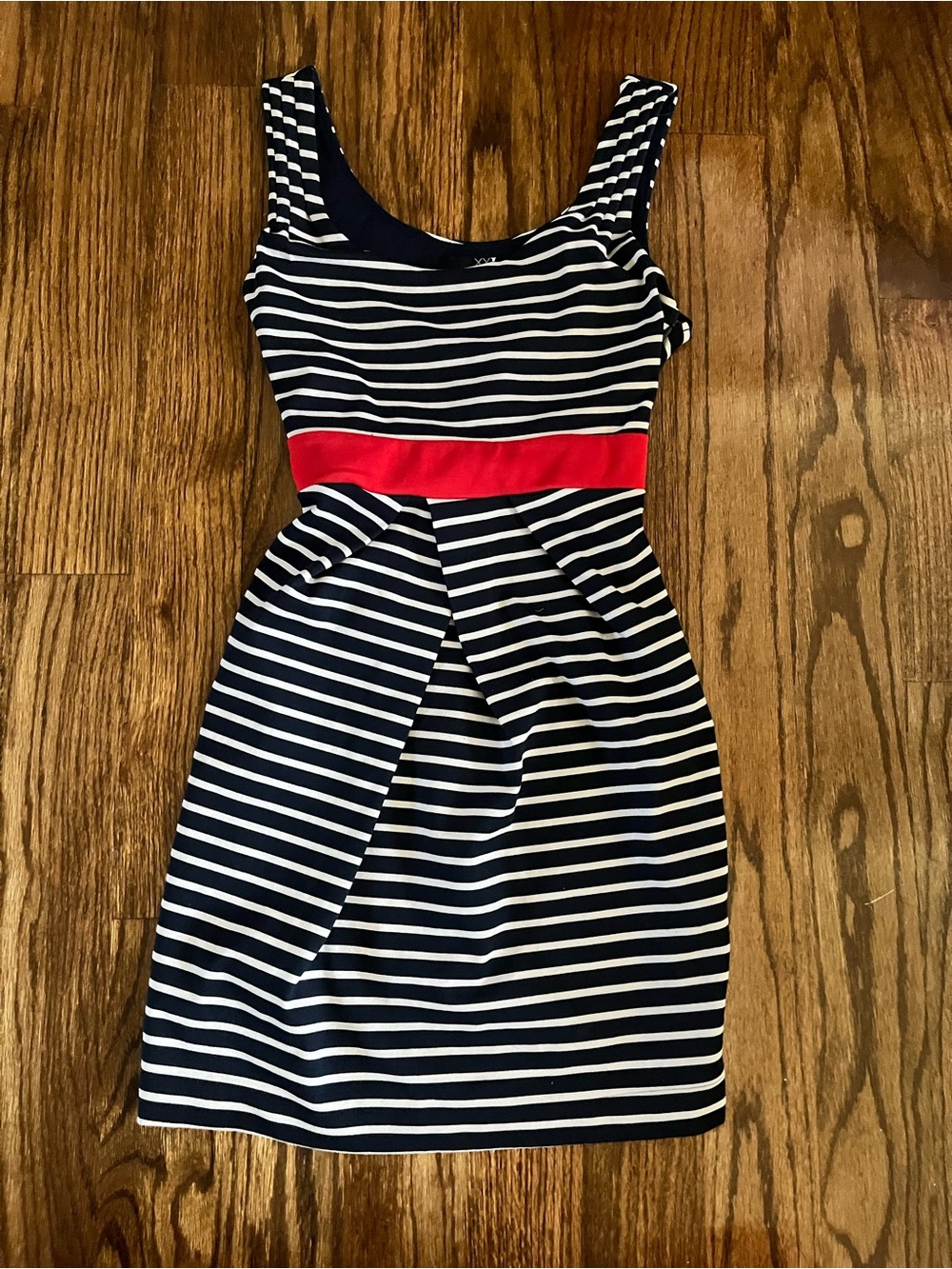 Forever 21 Navy and White Striped Dress with Red Waistband